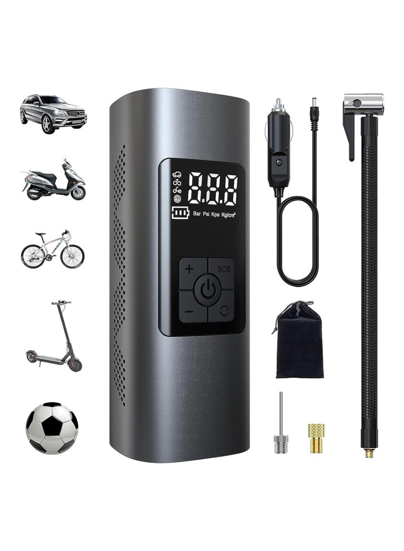 Wistrue Electric Air Pump with 6000 mAh Battery, 150 PSI Car Wireless Air Compressor with Digital LCD Display, USB Mini Compressor with LED Light for Bicycle, Motorcycle, Car, Balls and Swimming Rings